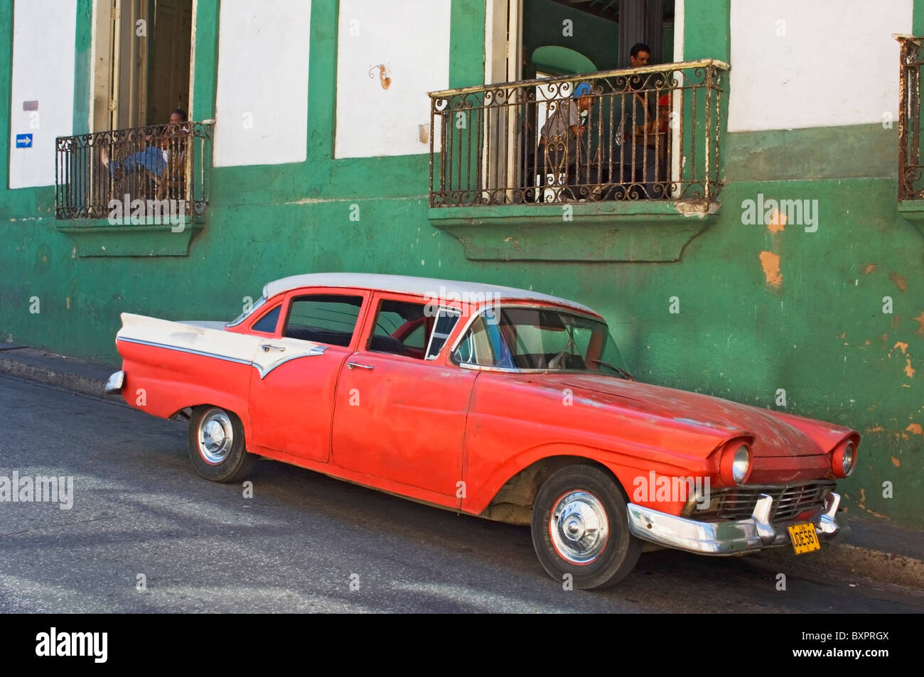 A Car Outside A Chess Club In Santiago De Cuba. Stock Photo