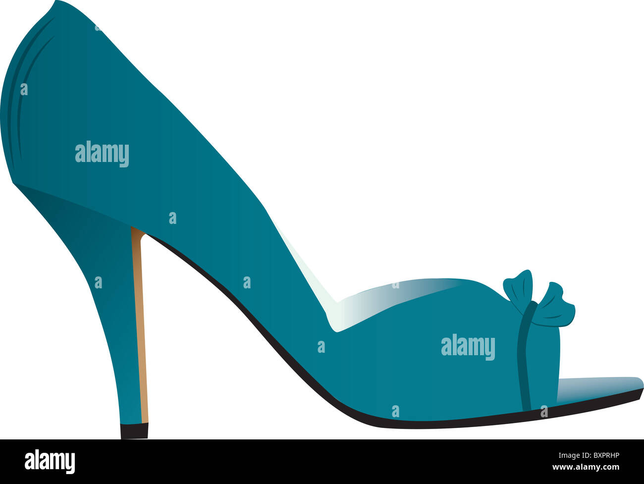 Side view illustration of woman's high heeled light blue shoe, isolated ...