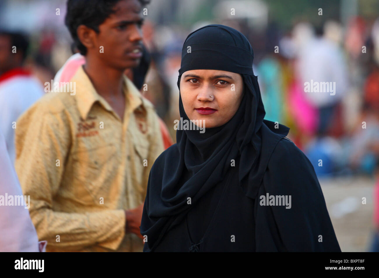 Muslim lady, Juhu Beach,Mumbai, India Stock Photo
