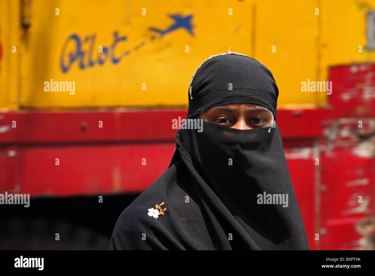 Muslim Indian lady in street wearing , Calcutta, India Stock Photo