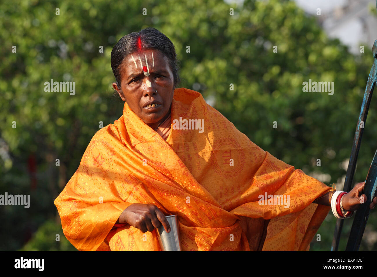 Hindu Lady with sanskrit tilaka on forehead in Calcutta Stock Photo