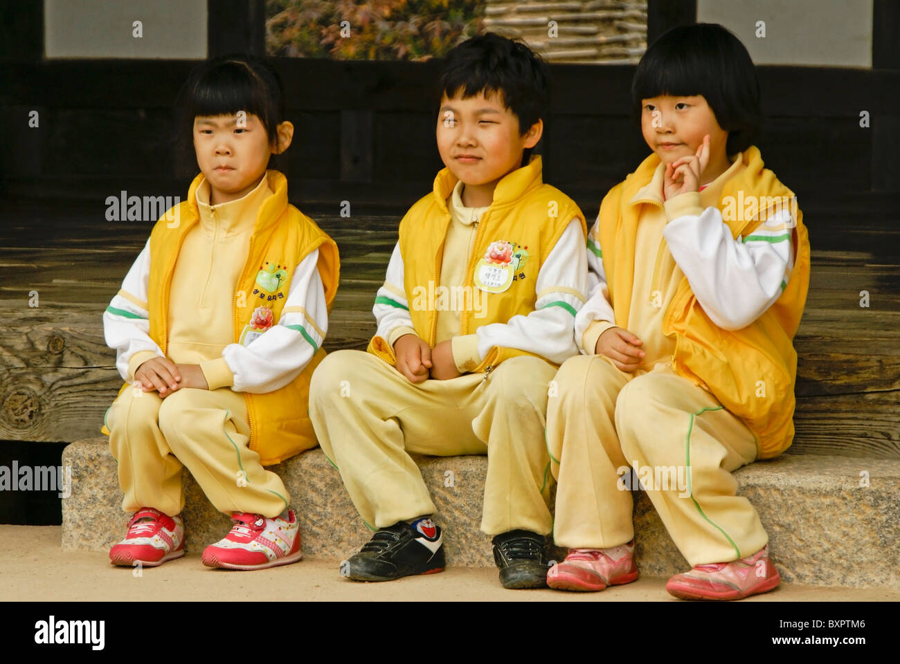 South Korean kids in school uniform Stock Photo