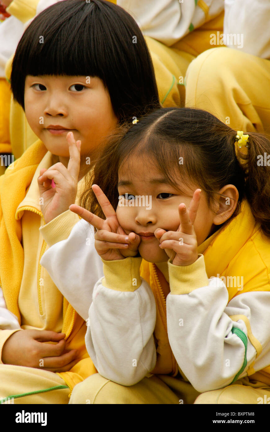 South Korean girls in school uniform Stock Photo