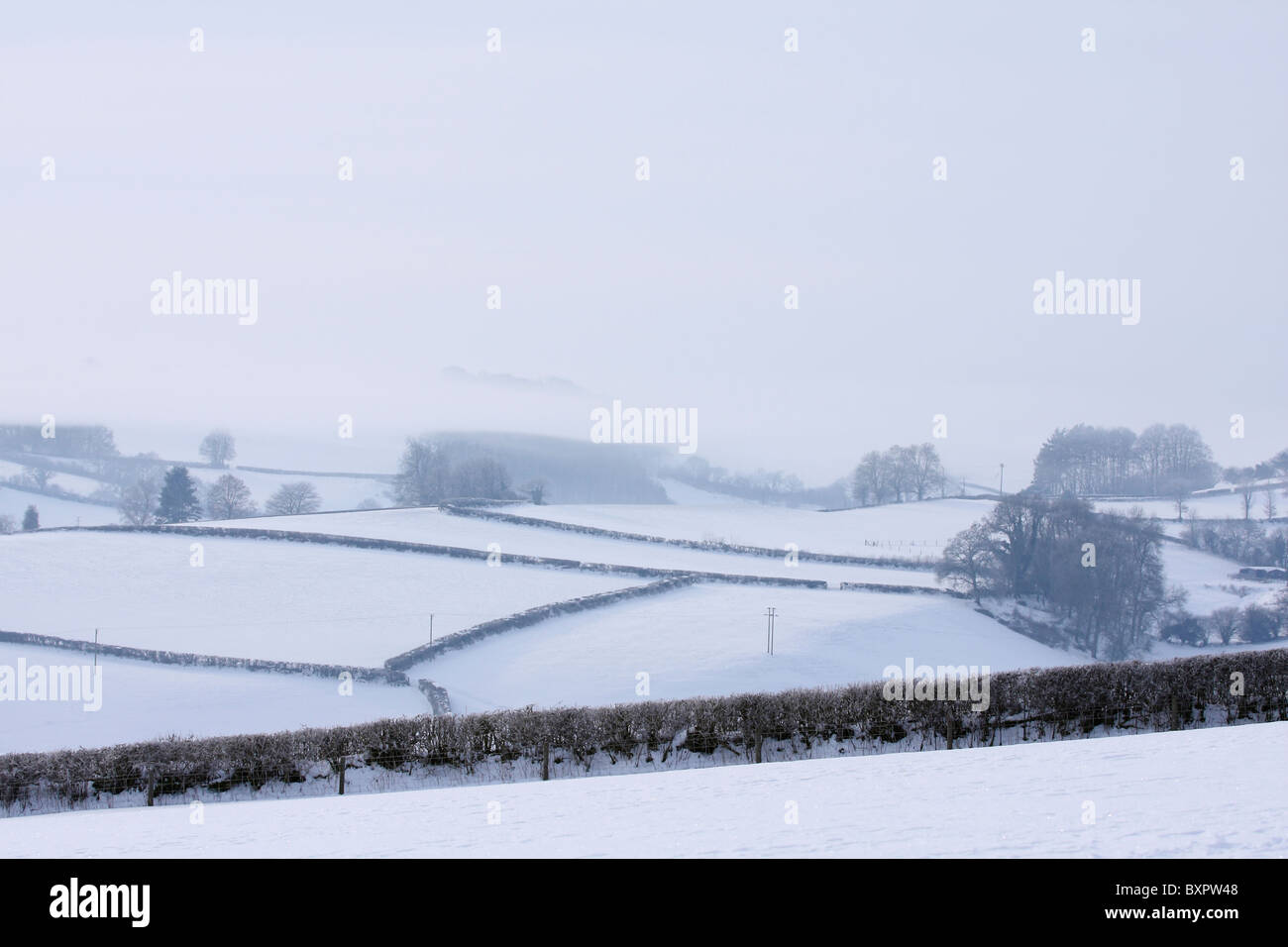 Snowy landscape near Bampton in North Devon during the exceptionally cold 2010 winter Stock