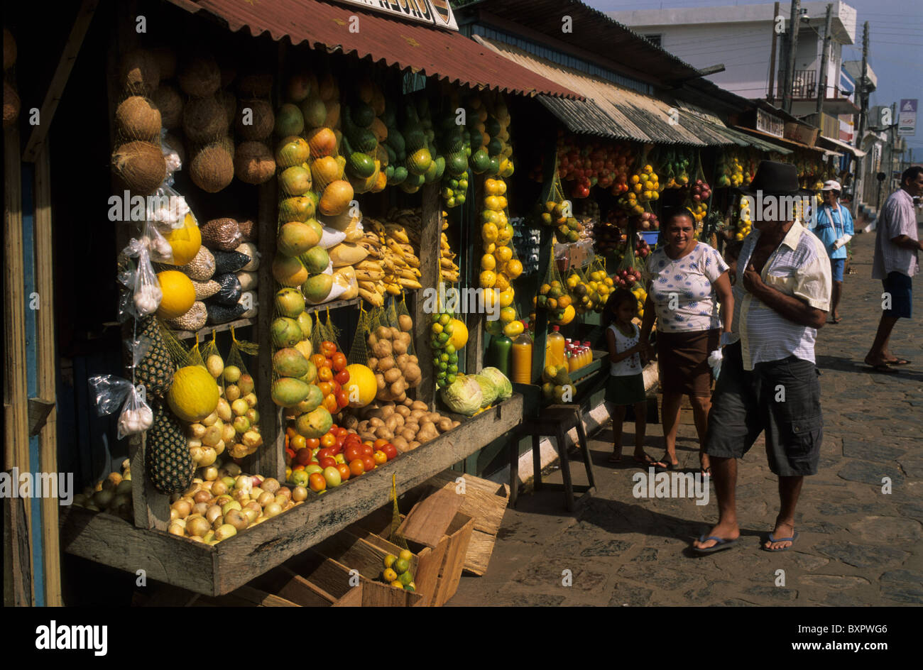 Tropical fruit stall in the market. MONTEALEGRE  State of Pará. BRAZIL (Amazon). Stock Photo