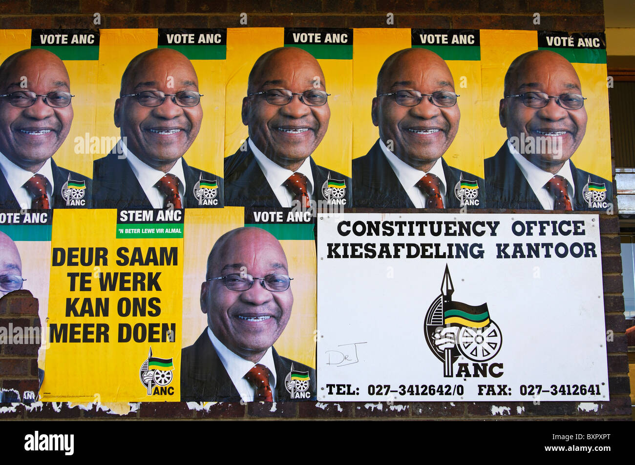 ANC Election poster showing President Jacob Zuma at an ANC constituency office in Cavlvinia, South Africa Stock Photo