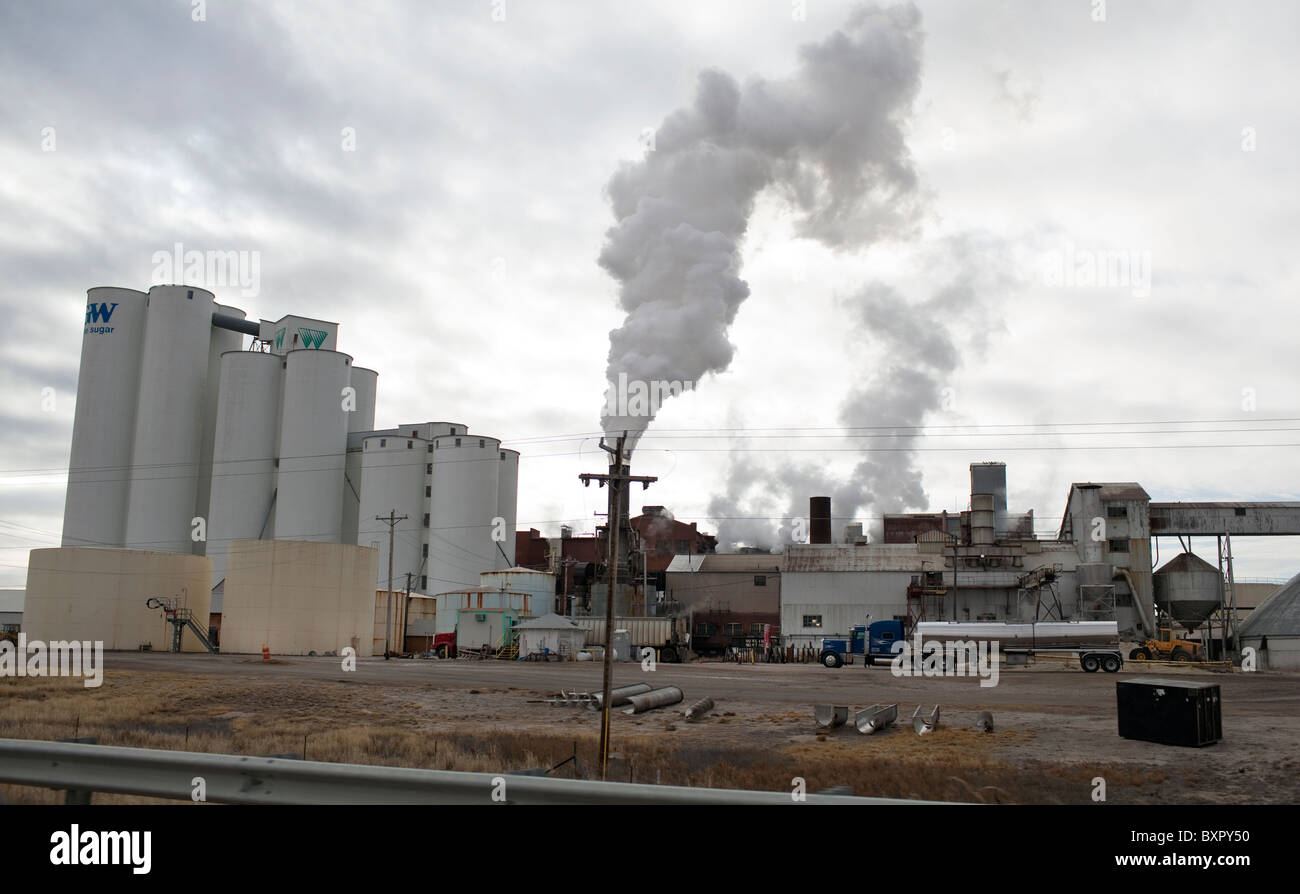 A sugar beet factory owned by Great Western Sugar Company operates in