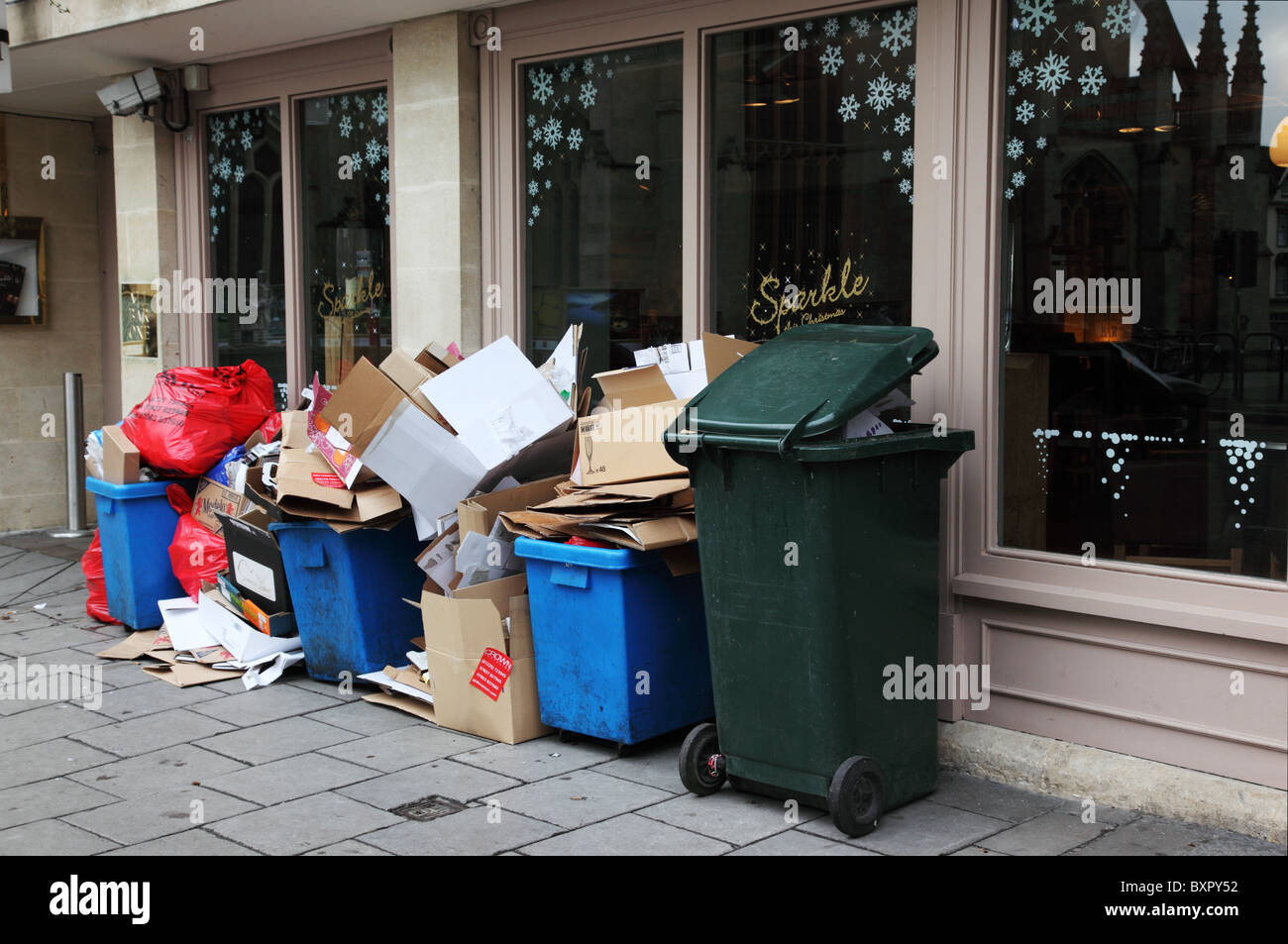 Rubbish outside a bar in Bath awaiting collection, UK Stock Photo Alamy