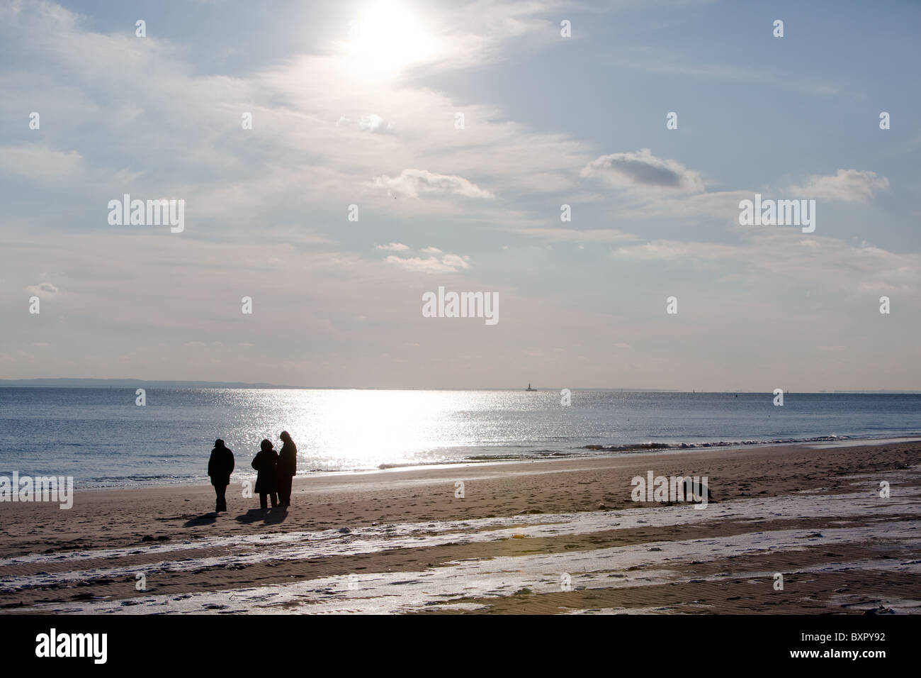 silhouette, beach, landscape, icy landscape with people Stock Photo