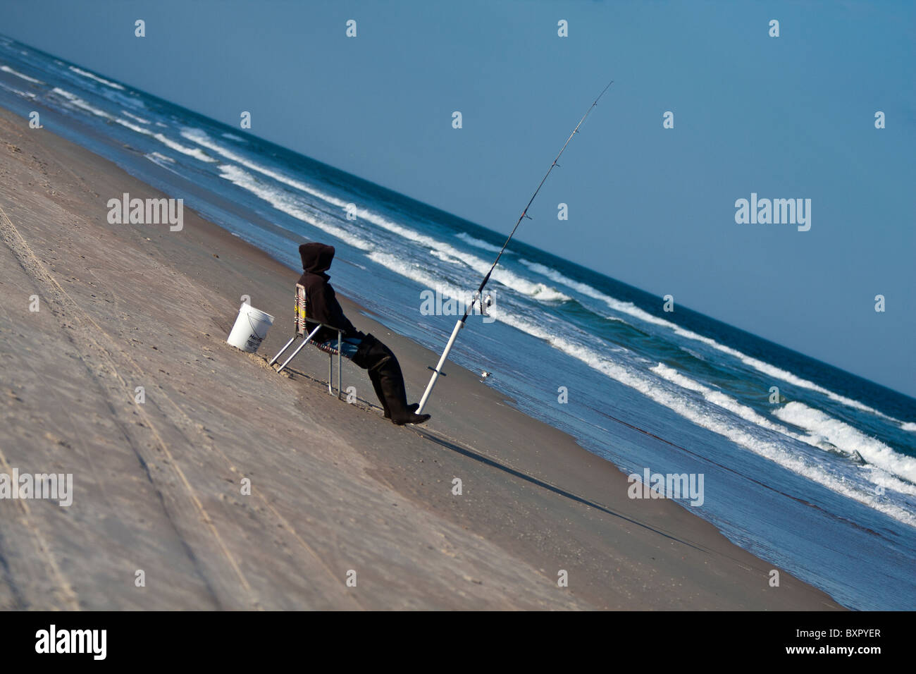 Florida beach surf fishing Stock Photo