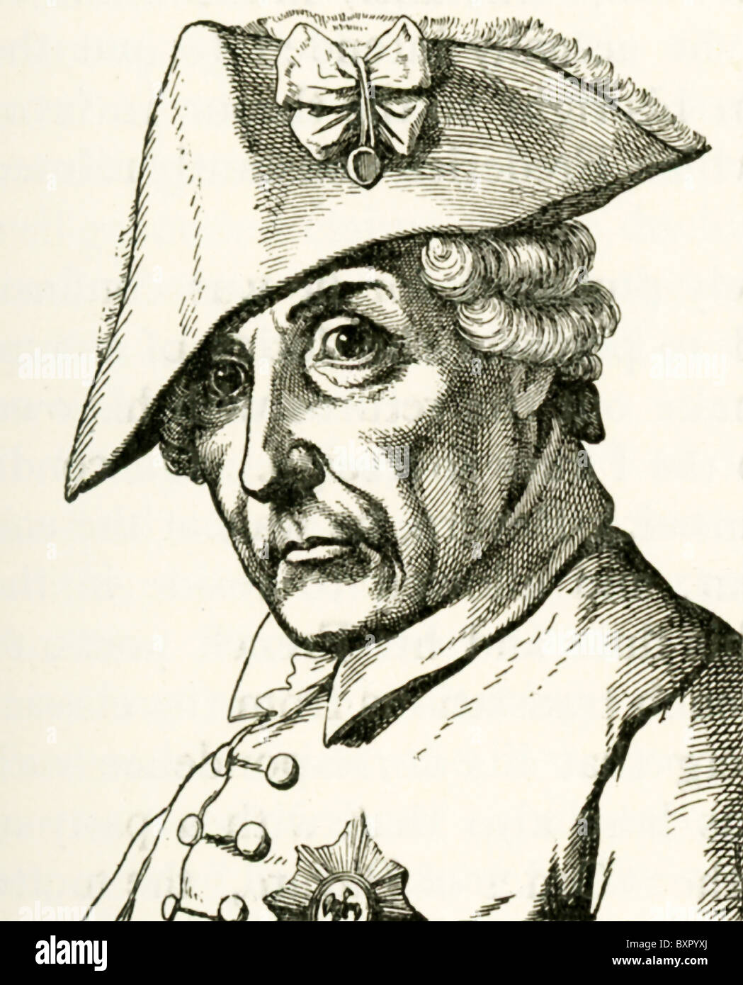 Frederick the Great (or Frederick II)  succeeded his father Frederick William I in 1740 as king of Prussia. Stock Photo