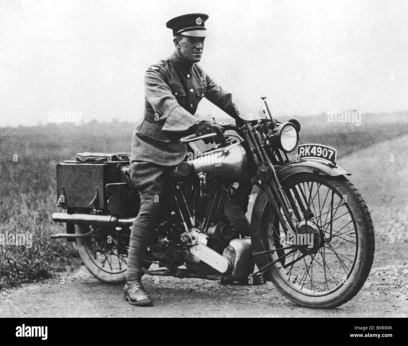 T.E. LAWRENCE (1888-1935) British Army officer who helped the WW1Arab revolt   on one of his Brough Superior SS100 motorbikes Stock Photo