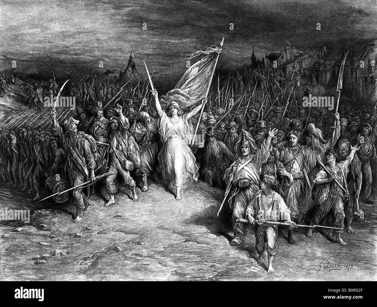 This painting symbolizes the spirit of the French Revolution and was done by the renowned French artist Gustave Dore in 1870. Stock Photo