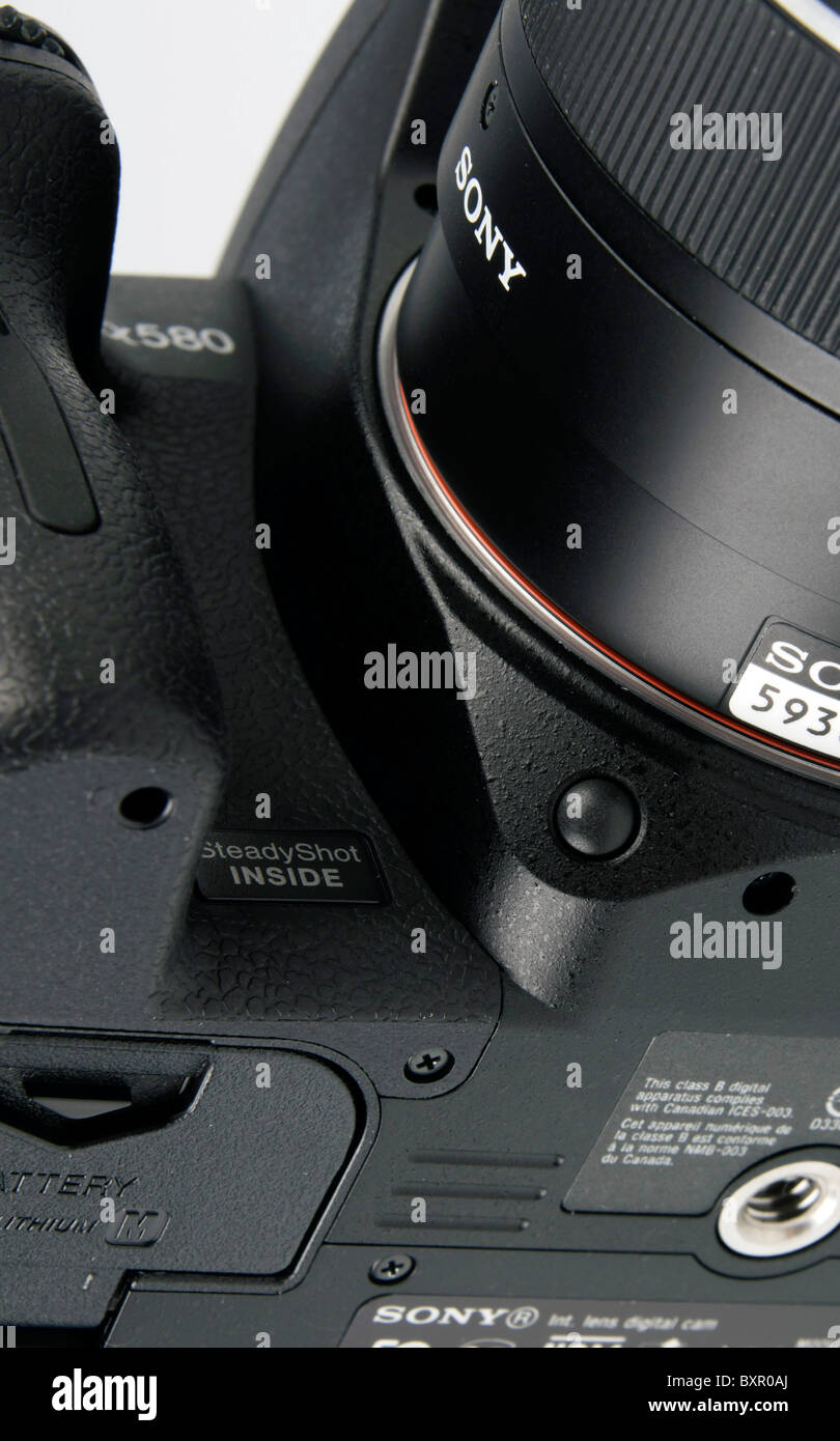 Sony Alpha 580 camera (2010) - digital SLR - depth of field preview or stop down button Stock Photo