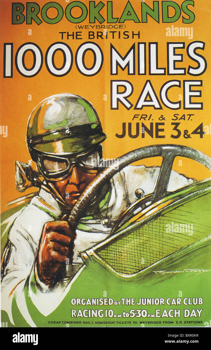BROOKLANDS 1000 MILES RACE  Poster for a 1930s race at the Weybridge, England track Stock Photo