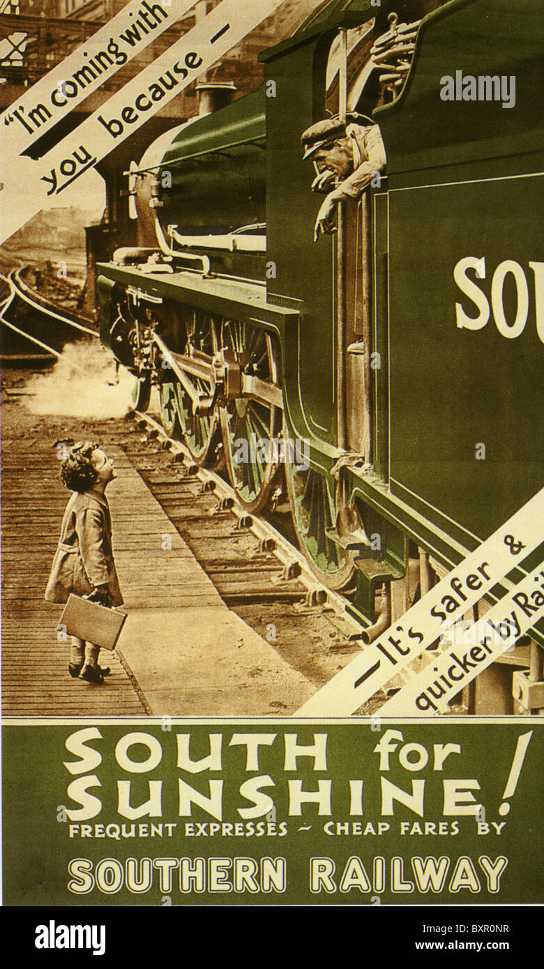 SOUTH FOR SUNSHINE British Southern Railway poster about 1925 Stock Photo