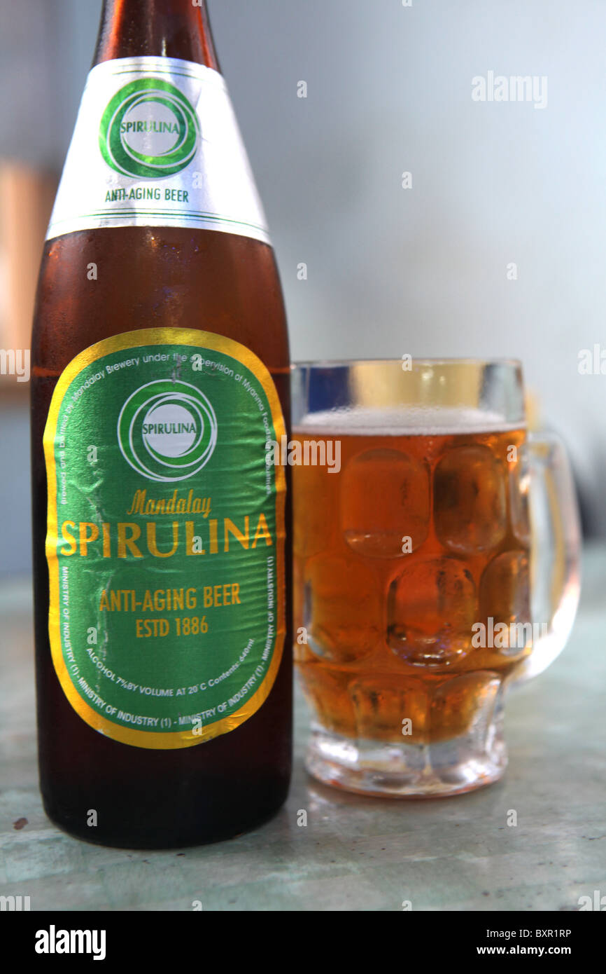 Mandalay Spirulina Anti Ageing Beer, sold all over Myanmar or Burma