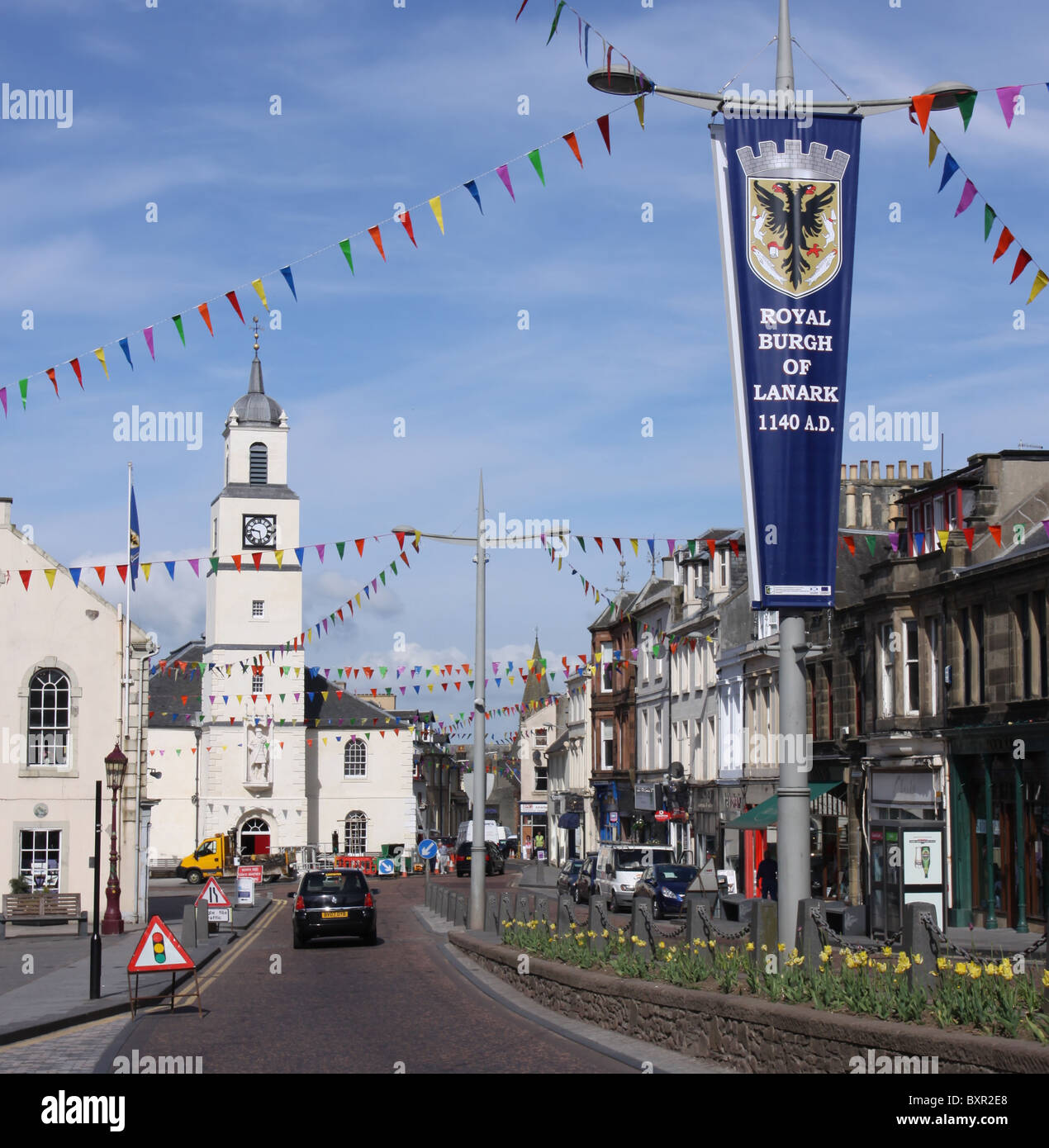 St Nicholas Church and Lanark High Street South Lanarkshire Scotland