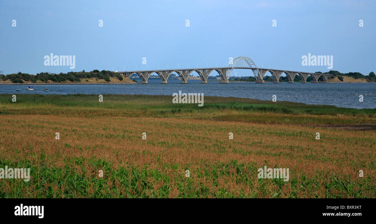 The Queen Alexandrine Bridge crosses Ulv Sund between the islands of Zeeland and Mon, Denmark Stock Photo