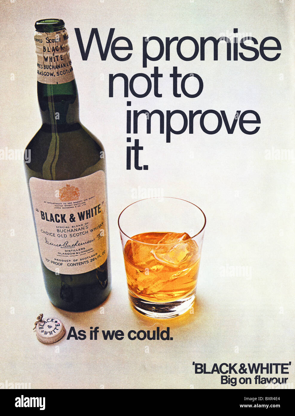 Black & White Scotch Whisky full page advertisement in magazine colour supplement circa 1969 Stock Photo