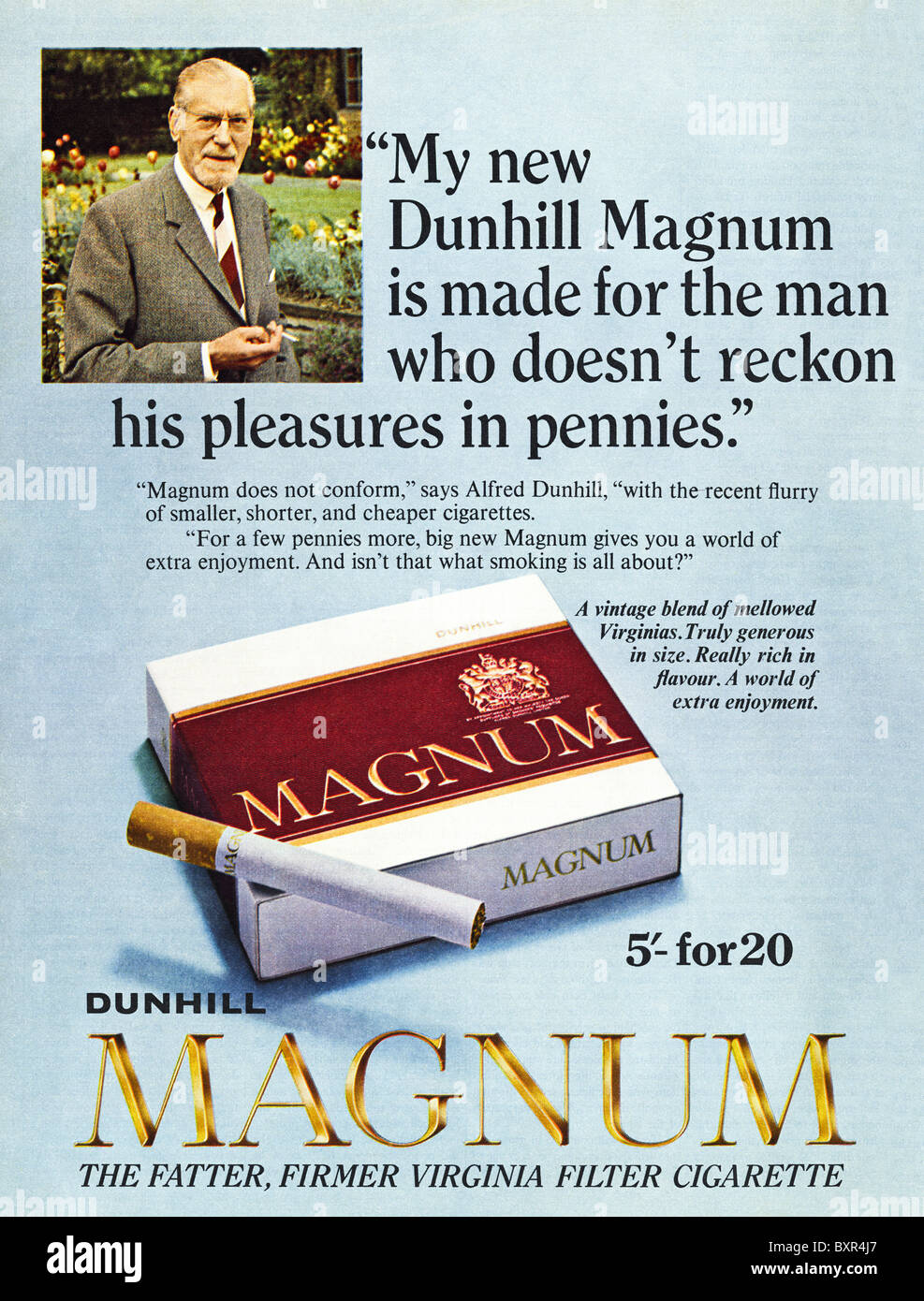 Dunhill Magnum filter cigarettes full page advertisement in magazine colour supplement circa 1969 Stock Photo