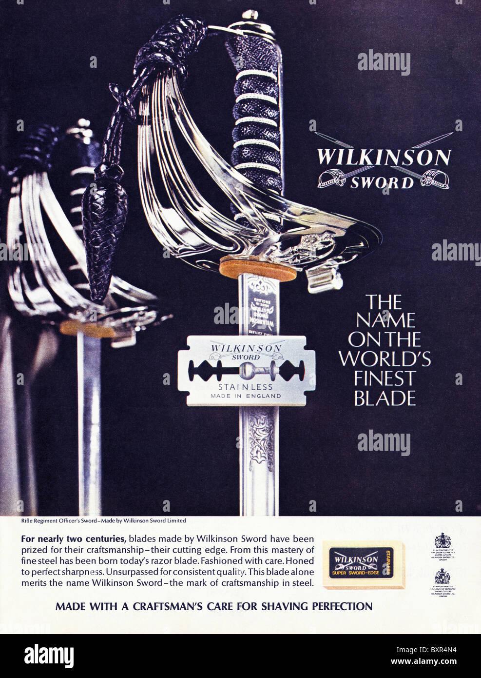 Wilkinson Sword razor blades full page advertisement in magazine colour supplement circa 1969 Stock Photo