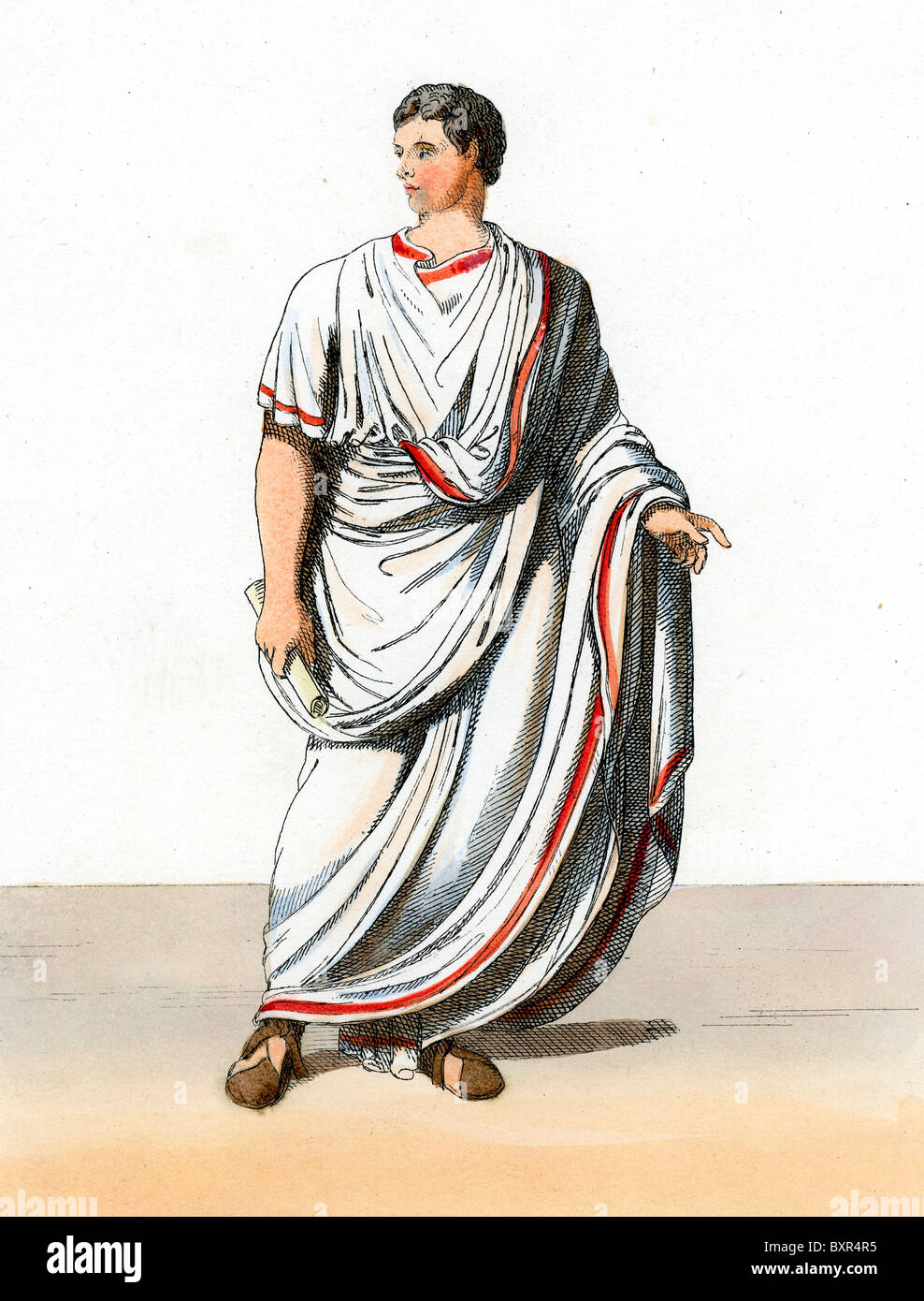 Roman Consul Dressed in Toga (c19th engraving) in Ancient Rome Stock Photo