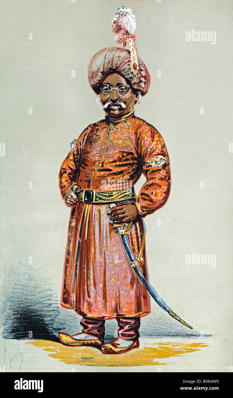 Full-length Portrait of the Maharaja, Maharajah or Nizam of Bengal, Bihar & Orissa Wearing a Turban, India (1870 Engraving or Illustration from Vanity Fair) Stock Photo