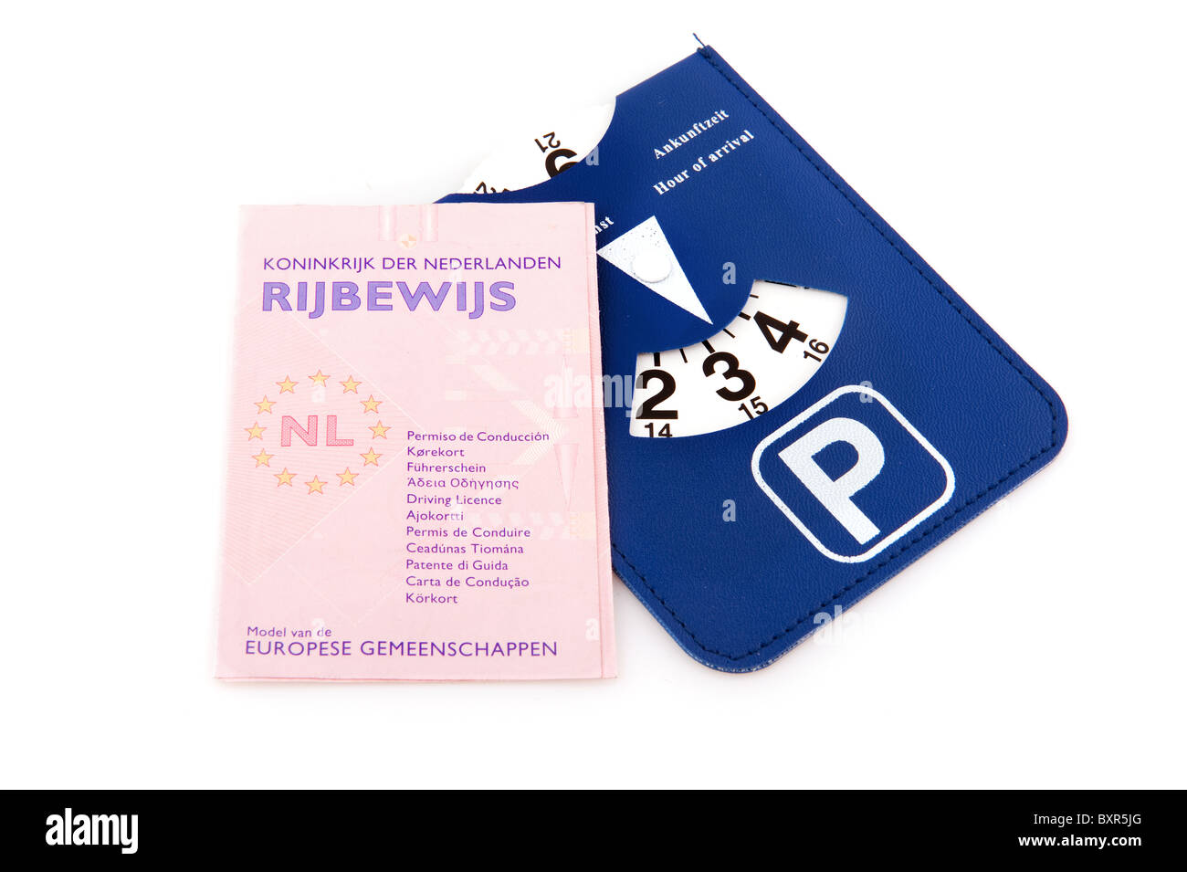 Dutch driver licence and parking card on white background Stock Photo