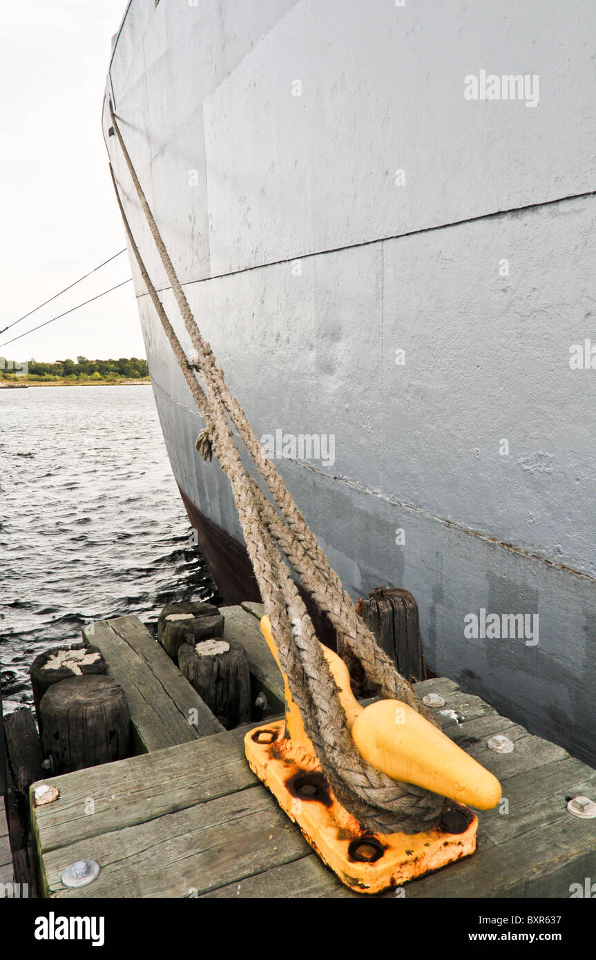 Mooring line of SS John W. Brown Restored WW II Liberty Ship from Baltimore, Maryland docked in Providence, RI Stock Photo