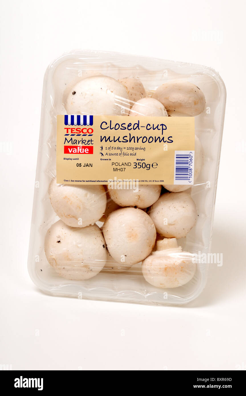 Mushrooms,Tesco closedcup 350g pack Stock Photo Alamy
