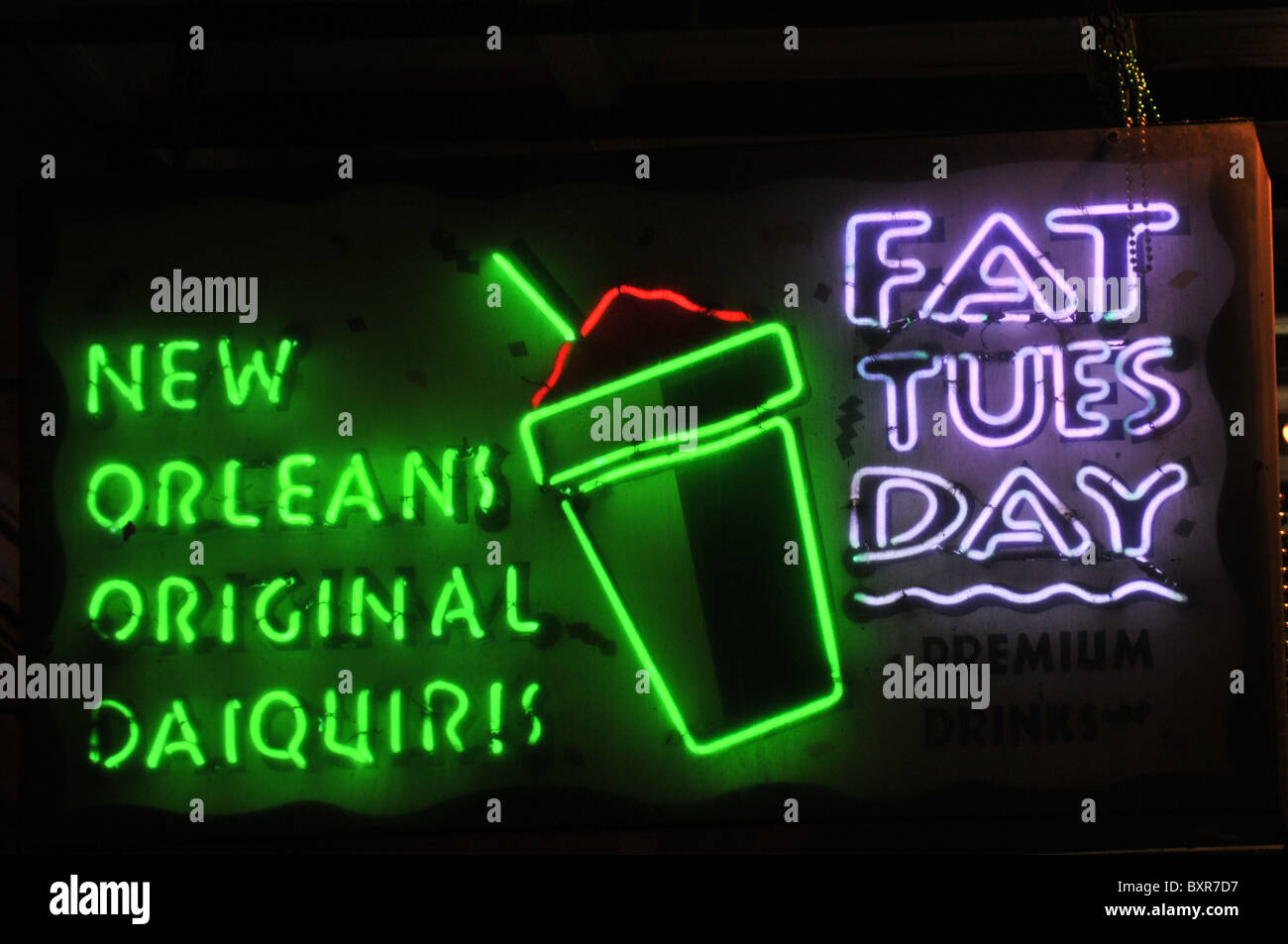 Fat Tuesday, New Orleans Original Daiquiri' neon sign on Bourbon Street, French Quarter, New Orleans, Louisiana Stock Photo
