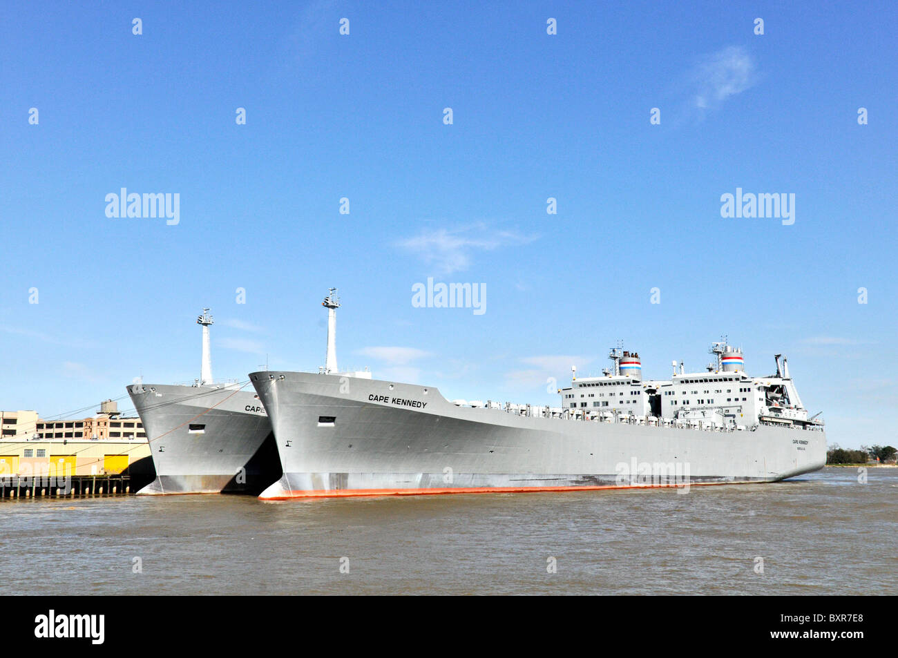 Mothballed Maritime Commission ships on Mississippi River, New Orleans, Louisiana Stock Photo