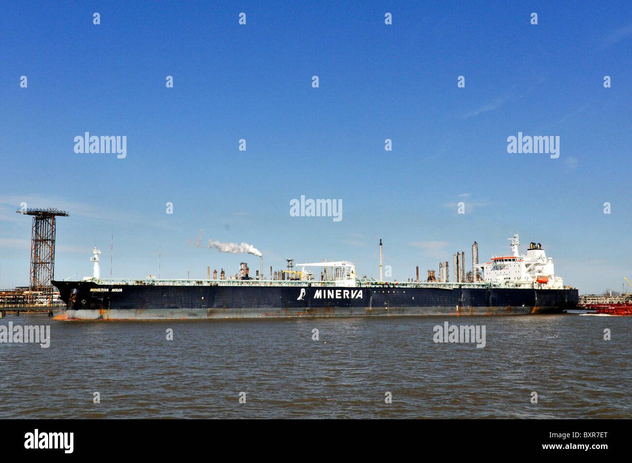 Tanker with 3 million barrels of oil from Venezuela, Mississippi River, New Orleans, Louisiana Stock Photo
