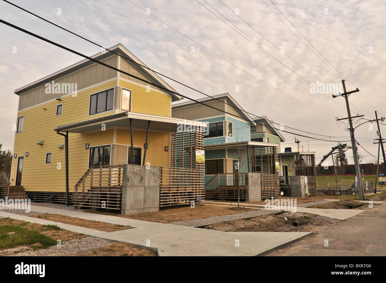 New housing in Lower 9th Ward after Hurricane Katrina floods, New Orleans, Louisiana Stock Photo