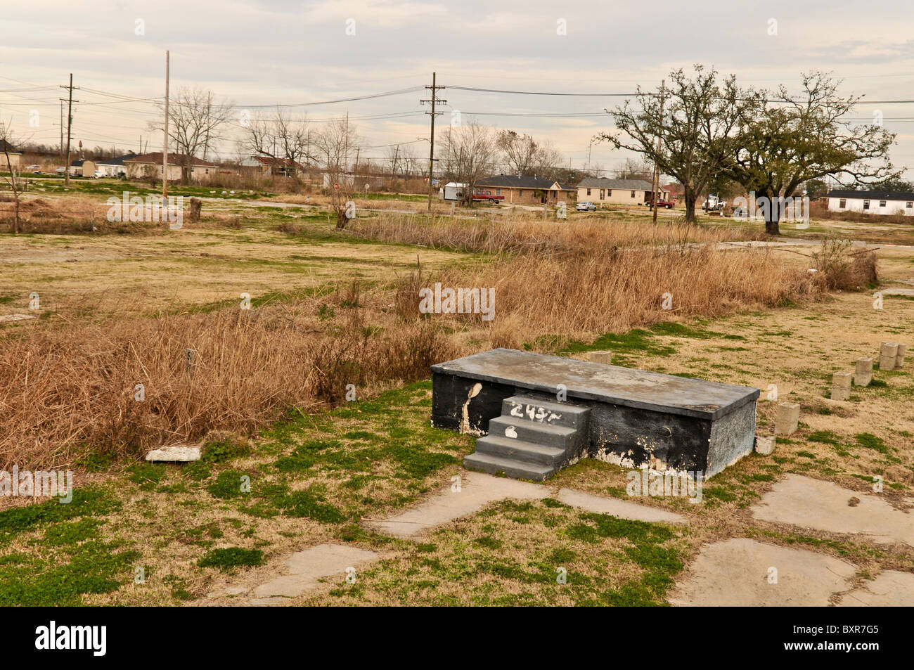 All that remains in an entire block in Lower 9th Ward after Hurricane Katrina flood, New Orleans, Louisiana Stock Photo