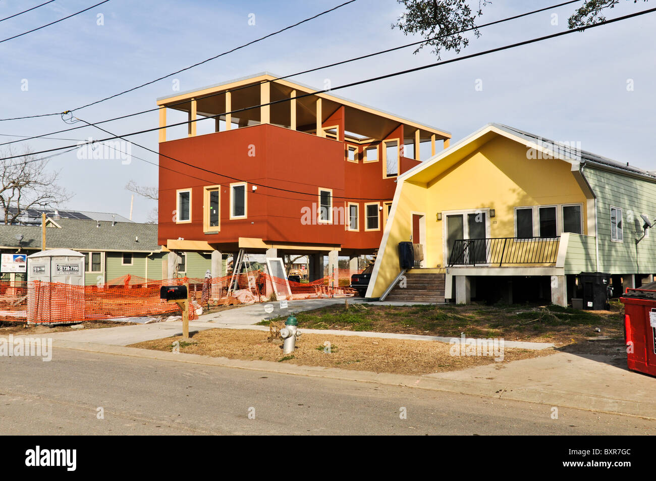 New houses in Lower 9th Ward after Hurricane Katrina flood, New Orleans, Louisiana Stock Photo
