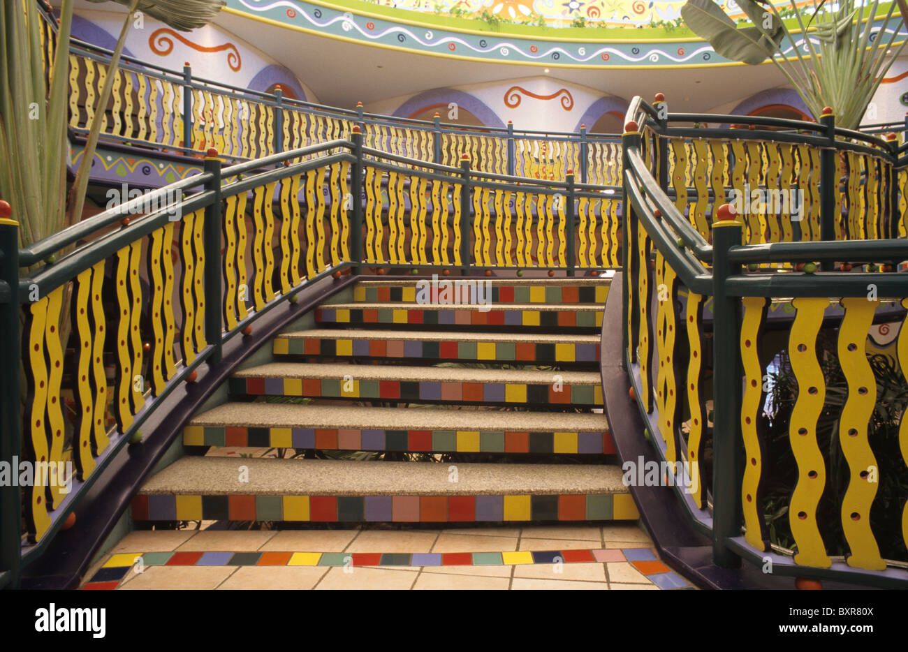 Colourful, Kitsch or Multicoloured Tiled Staircase, Stairs or Steps