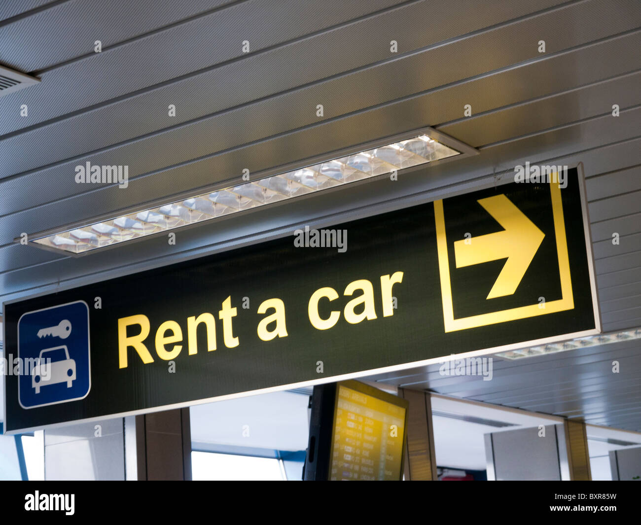 Rent a car sign at an airport Stock Photo