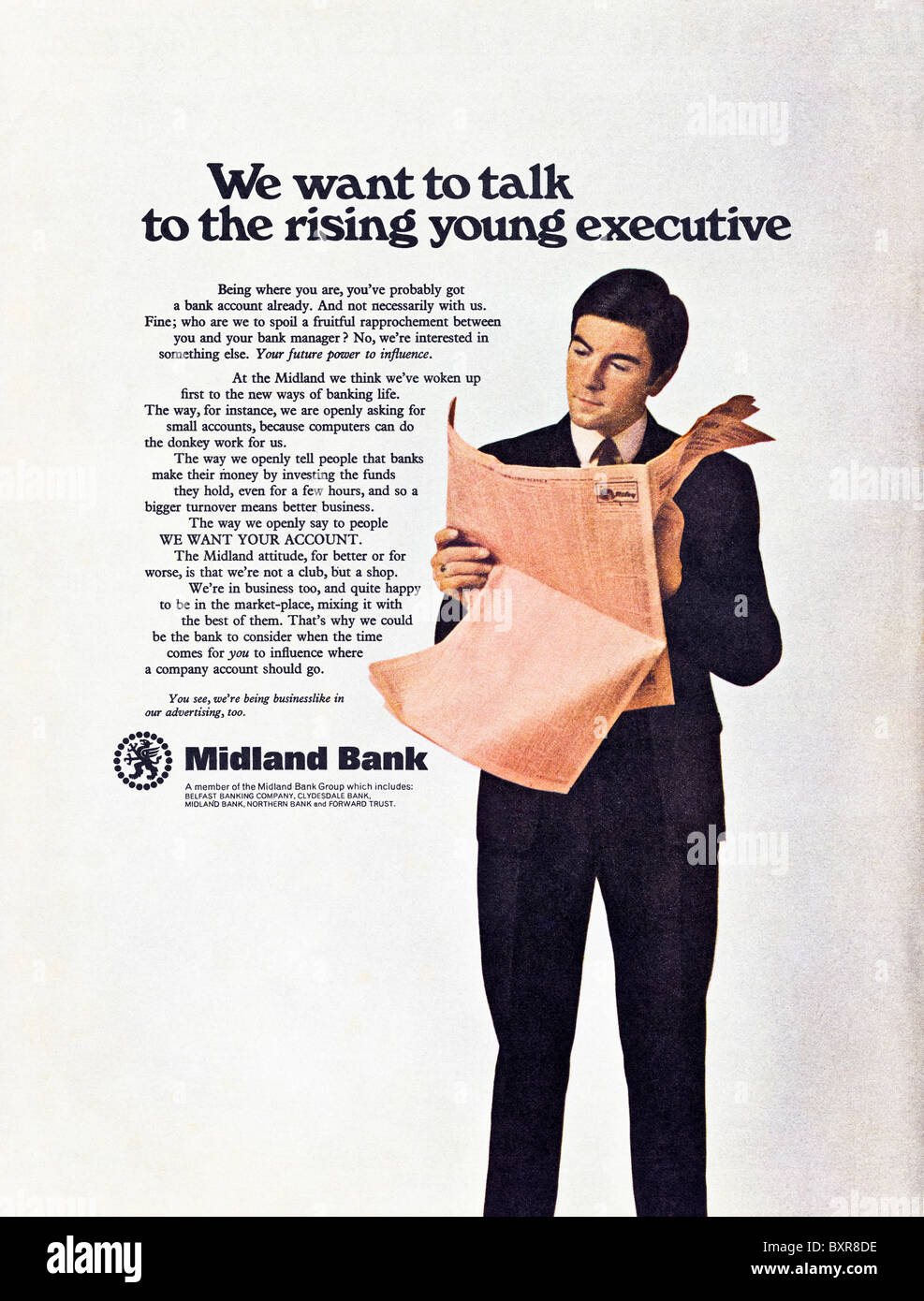 Midland Bank full page advertisement in magazine colour supplement circa 1969 Stock Photo