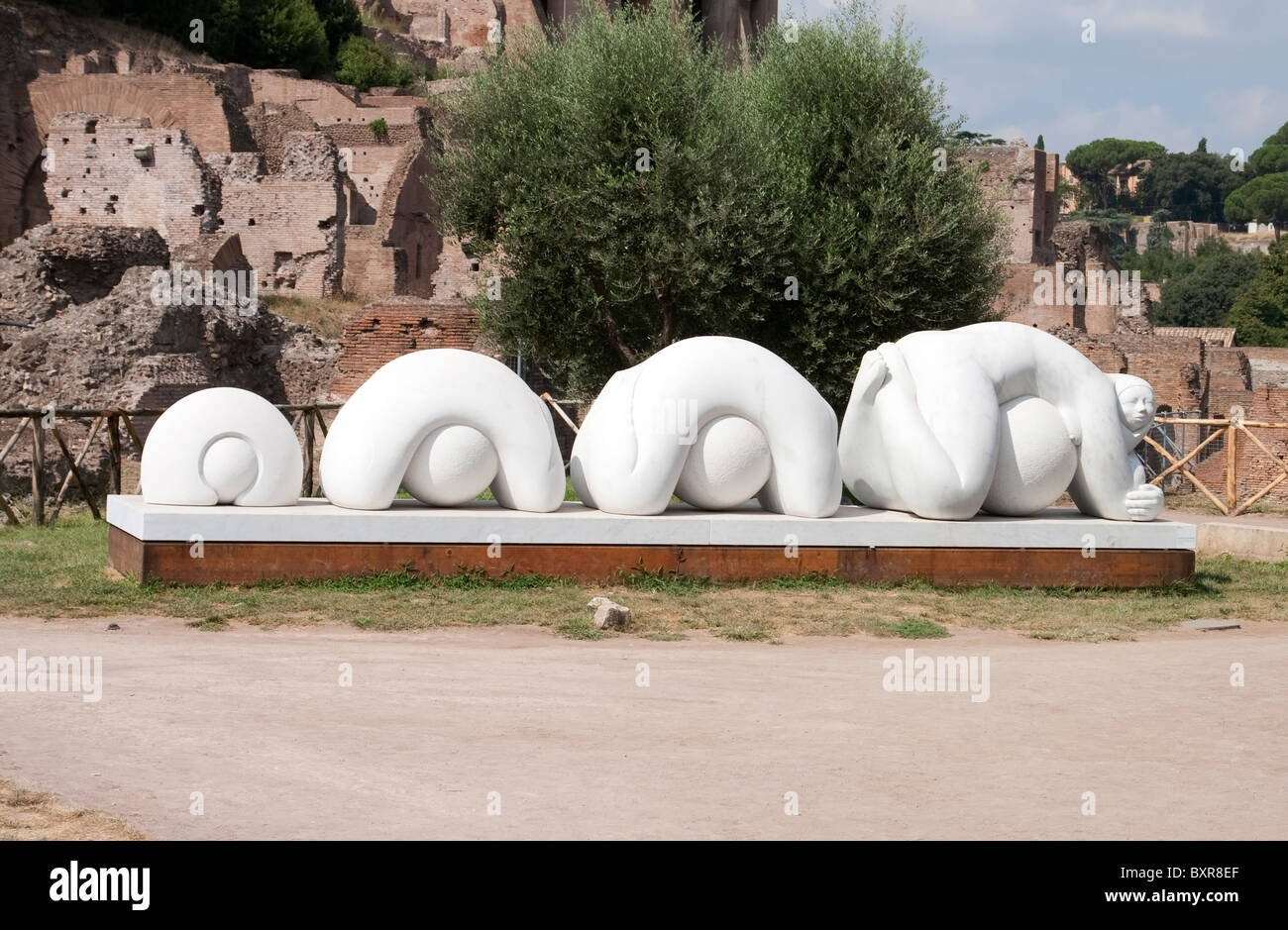 Contemporary art by Jorge Jmenez Deredia in the Sacred Way of the Roman Forum, Rome Stock Photo