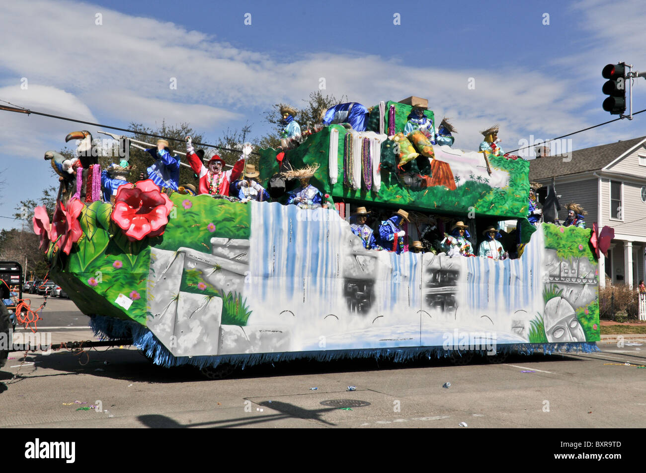 Blue Hawaii' (type of drink) float in Krewe of Thoth parade, Mardi Gras 2010, New Orleans, Louisiana Stock Photo