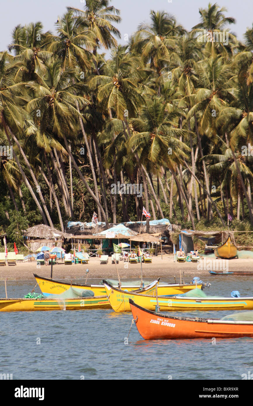 Coco beach , mouth of the Nerul River on the Mandovi Estuary opposite Panaji Goa Stock Photo