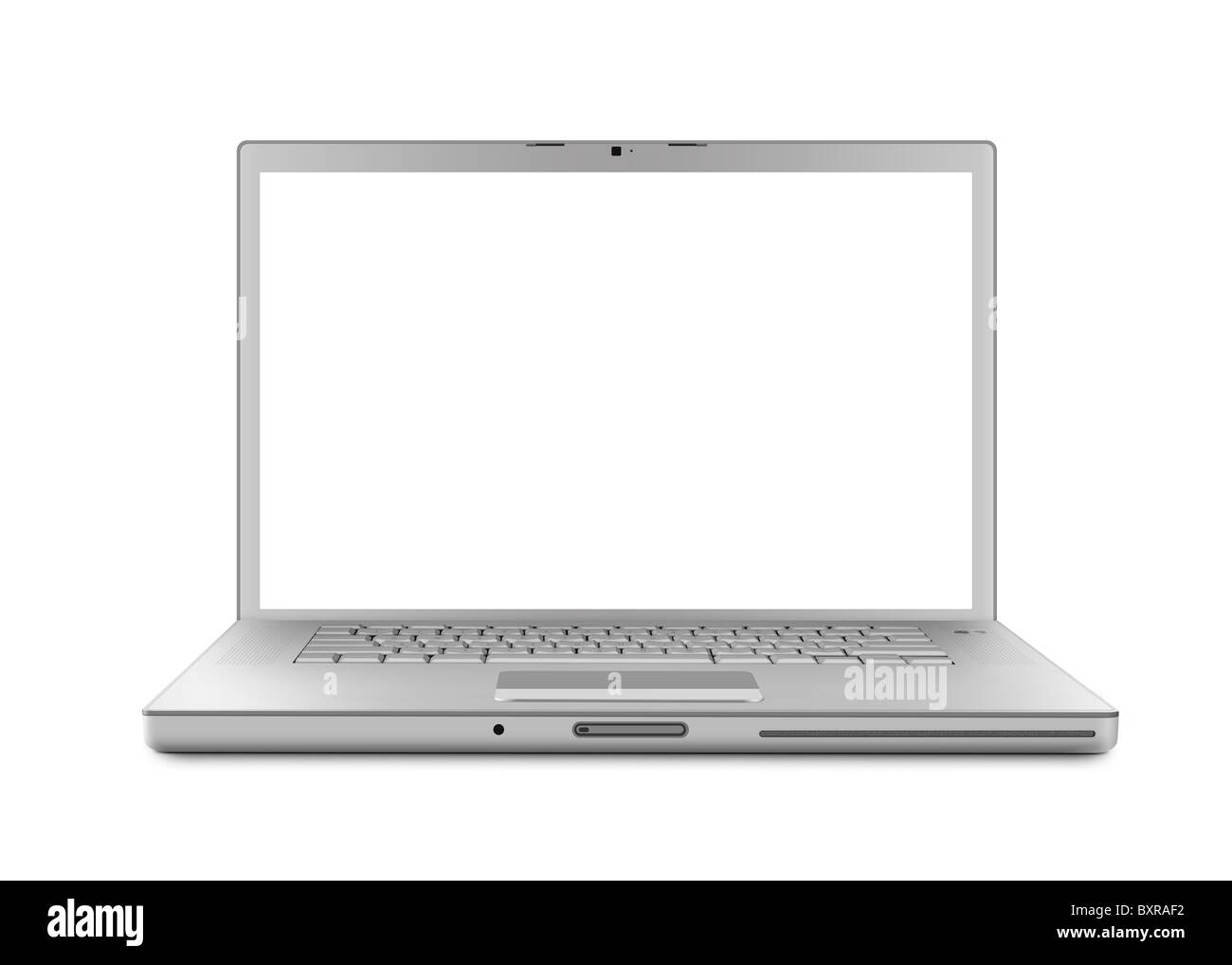 Silver Laptop computer with clipping path. Isolated with a white screen on white background. Stock Photo