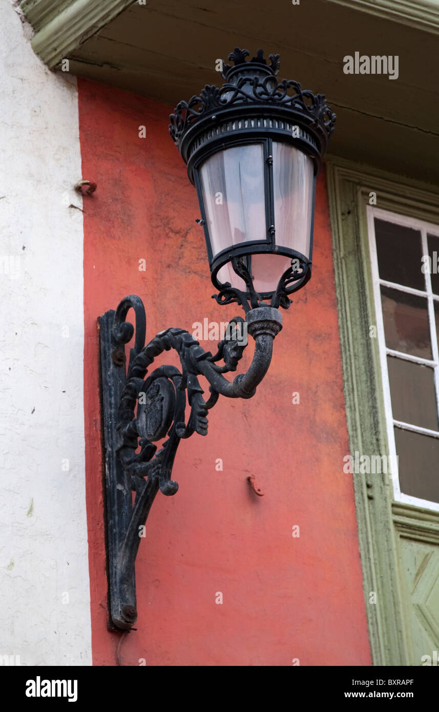 Traditional architecture and lamps in the town of Santa Cruz de La Palma, Canary Islands Stock Photo