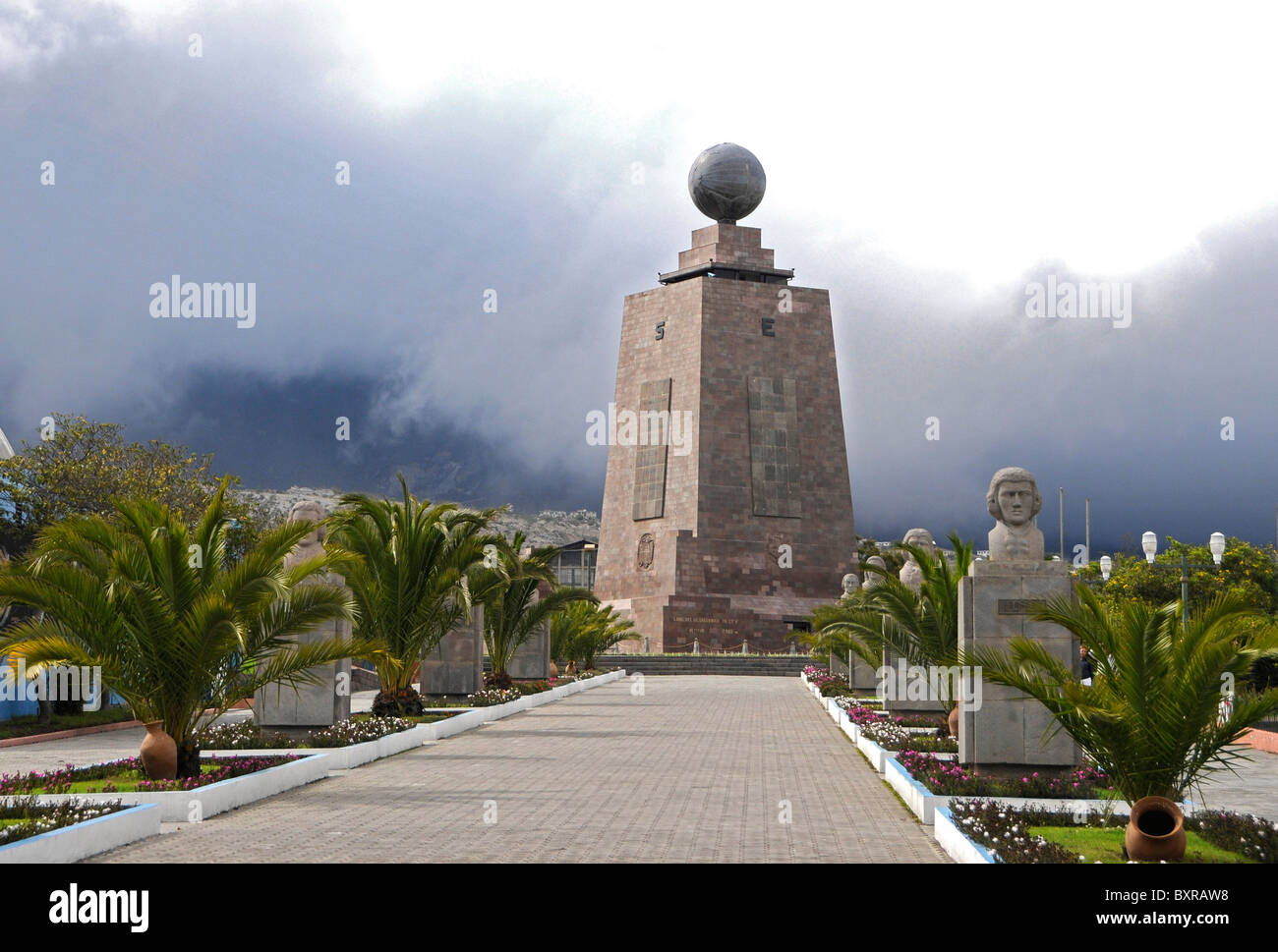 Monument marking the 'Mitad del Mundo' (middle of the world) near Quito, the capital of Ecuador. Stock Photo