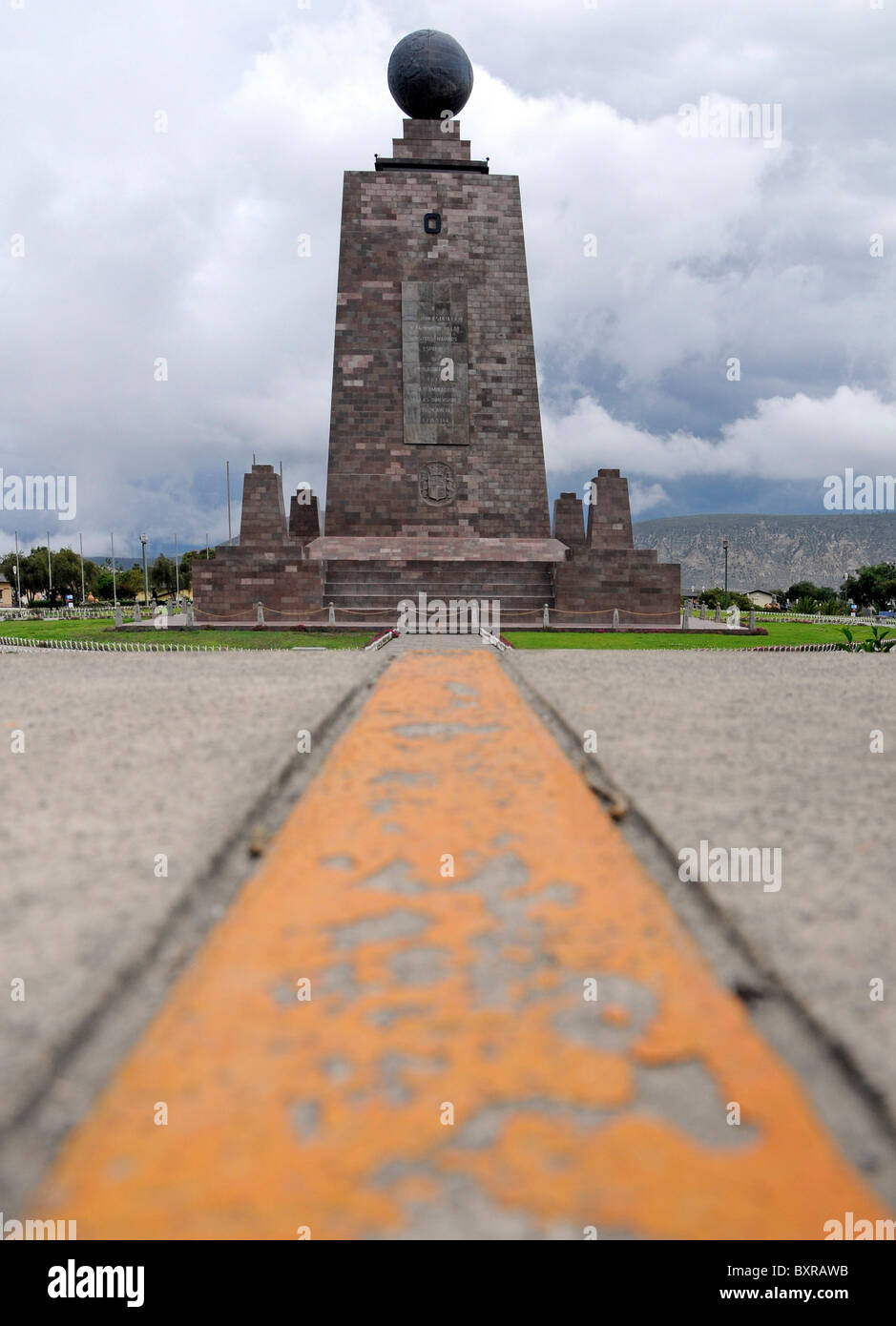 Equator line marked on the ground in the park 