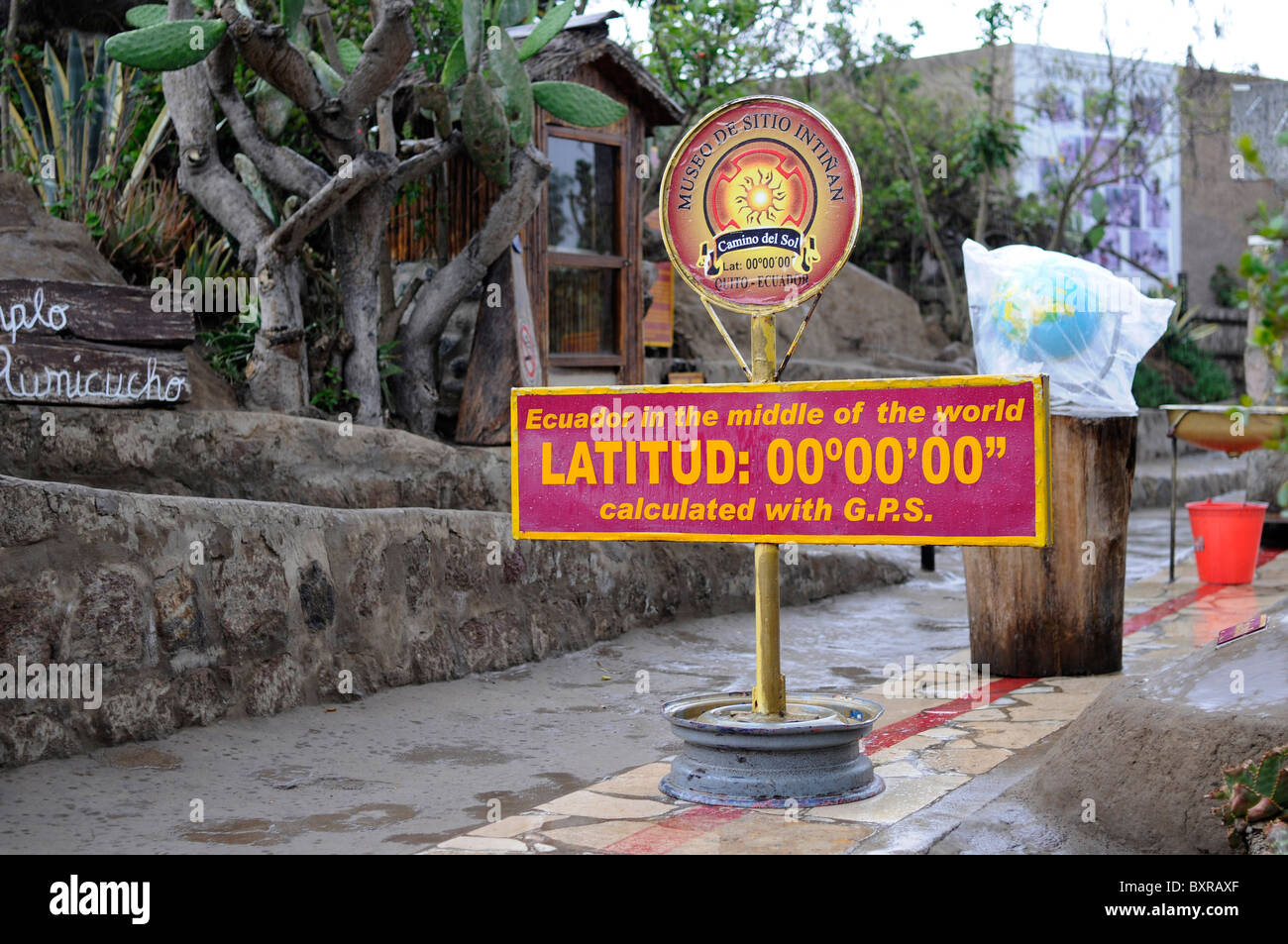 Sign marking the equator line in a museum near the official 