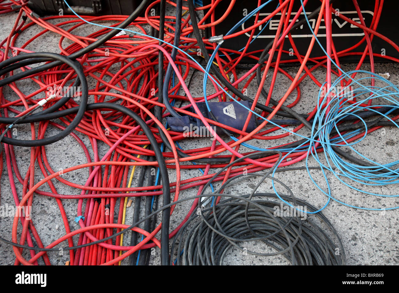 An assortment of cables outside a live broadcast centre Stock Photo Alamy