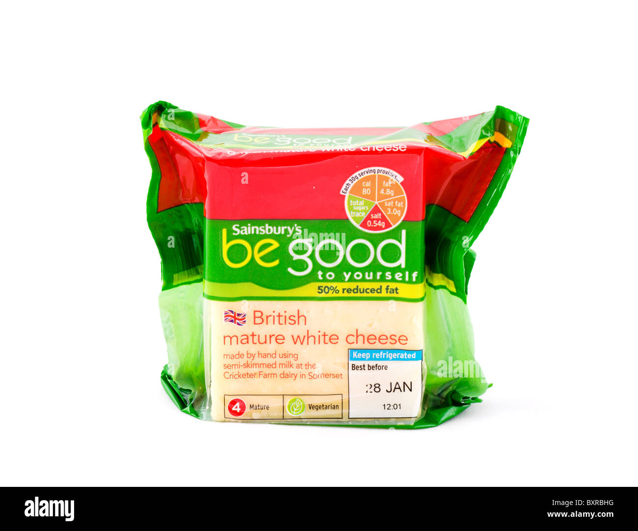 Pack of Sainsbury's 'Be Good to Yourself' reduced fat mature white cheese, UK Stock Photo
